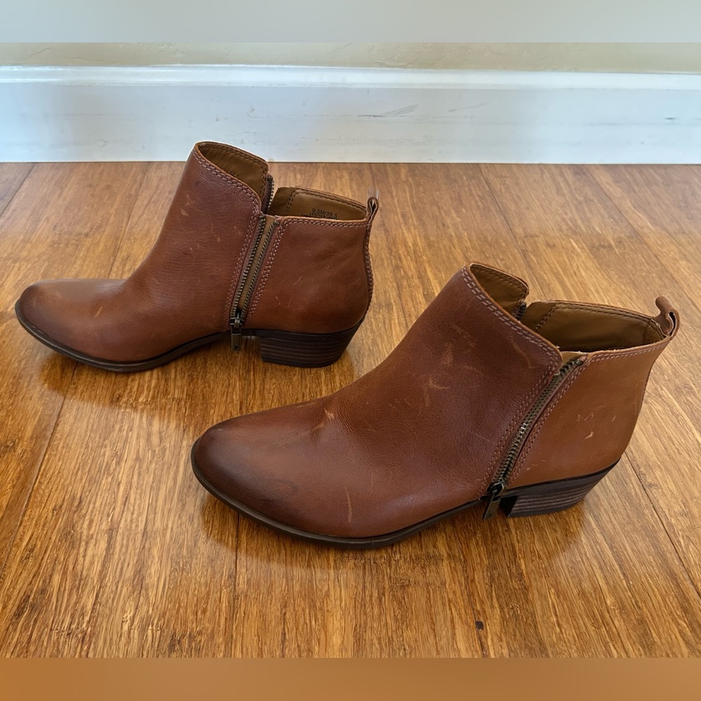 Lucky Brand Basel Ankle Booties in faux distressed Toffee Leather color Sz 9.5 - Picture 8 of 13